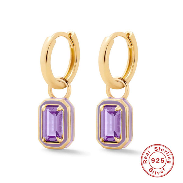 Gold-Finish Huggie Earrings with Purple Stones