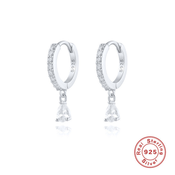 Sterling Silver Pavé Huggie Earrings with Drop Gemstone