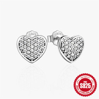 Sterling Silver Heart Pavé Stud Earrings