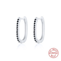 925 Silver Small Hoop Earrings with Black Stones