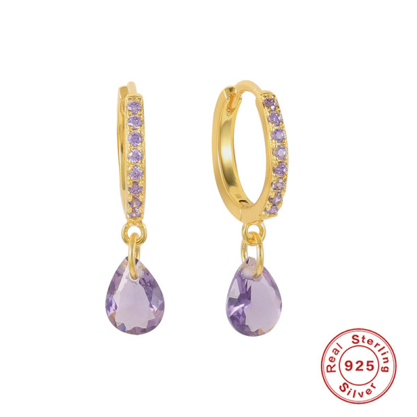 Gold-Tone Huggie Hoops with Purple Drops