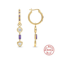 Gold & Purple Geometric Dangle Earrings