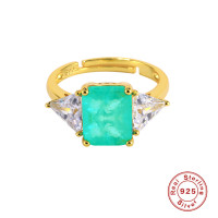 Gold-Tone Green Stone Sterling Silver Ring