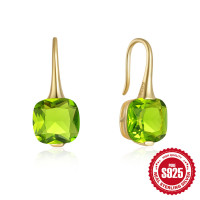 925 Silver Gold-Tone Green Crystal Drop Earrings