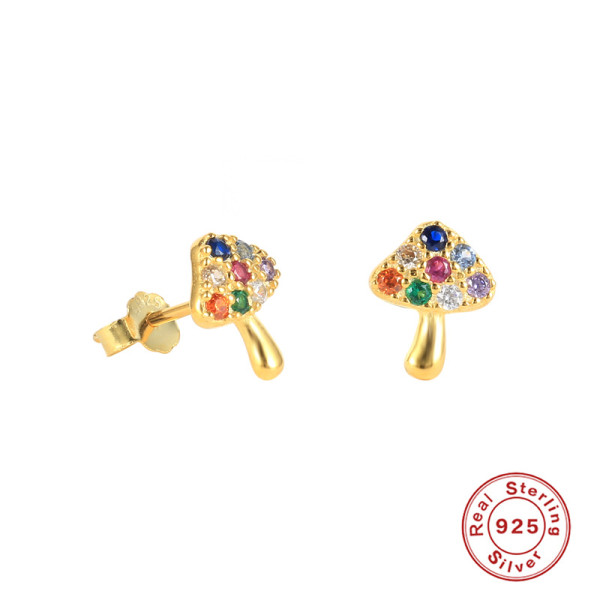 925 Silver Multicolor Mushroom Stud Earrings