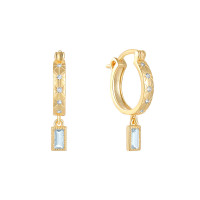 Gold-Tone Huggie Earrings with Gemstone Dangle