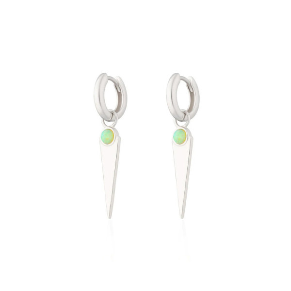 925 Silver Opal Drop Hoop Earrings