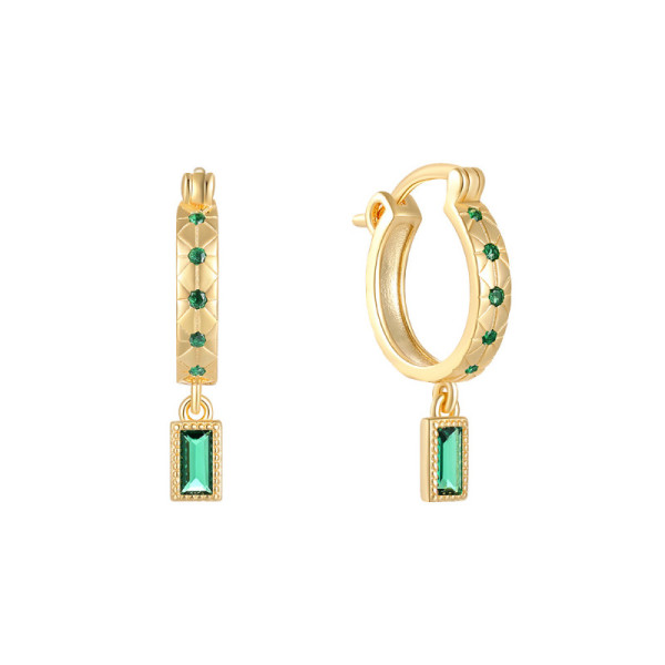 Gold Plated Emerald Dangle Hoop Earrings