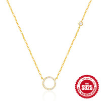 Gold-Plated Pavé Circle Pendant Necklace