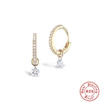 925 Silver Two-Tone Crystal Drop Huggie Earrings