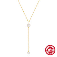 925 Silver Gold-Finish Pearl Lariat Necklace