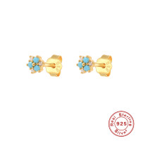 925 Silver Gold-Plated Floral Stud Earrings