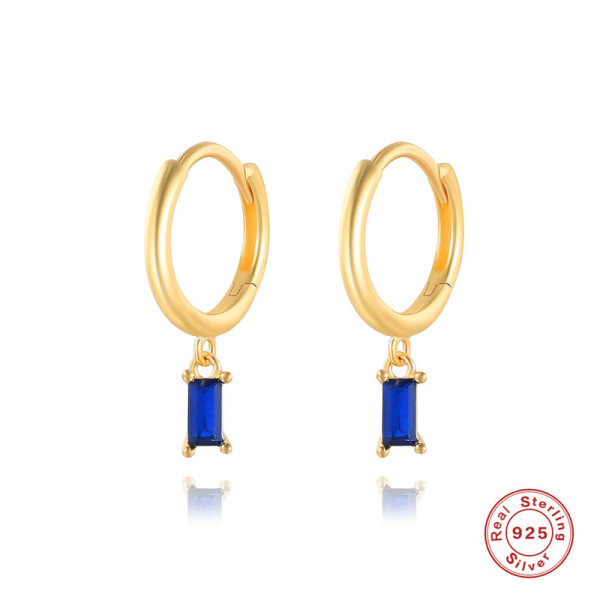 Gold-Plated Huggie Earrings with Blue Stone