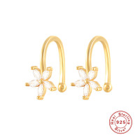 Gold-Plated Floral Huggie Earrings with CZ