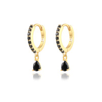 Gold-Plated S925 Black Stone Huggie Earrings