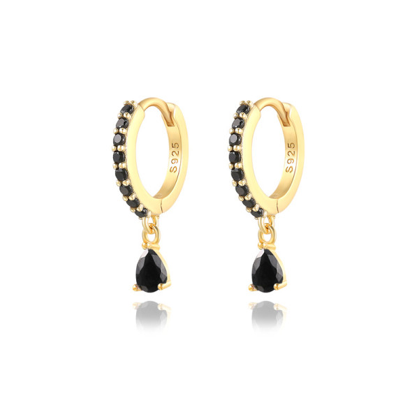 Gold-Plated S925 Black Stone Huggie Earrings