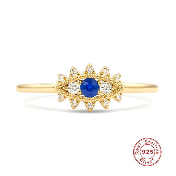 Gold Evil Eye Ring with Blue Gemstone