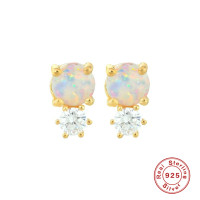 925 Silver Opal and Clear Stone Stud Earrings