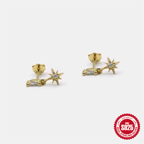 925 Silver Gold-Tone Star Stud Earrings