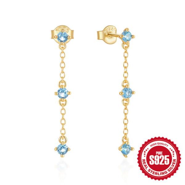 Gold-Plated Blue Topaz Dangle Earrings