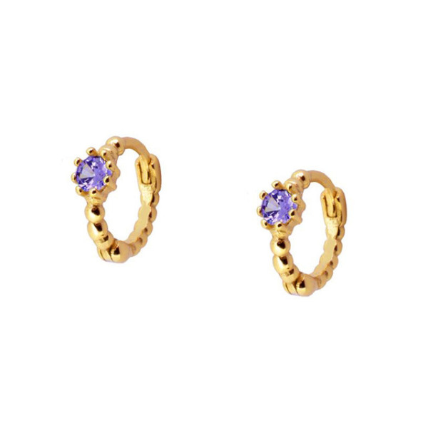 Gold-Plated Huggie Earrings with Purple Stone