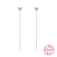 925 Silver Butterfly Drop Earrings with Cubic Zirconia