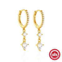 Gold-Plated Crystal Dangle Hoop Earrings