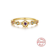 Gold-Tone Floral Gemstone Band Ring