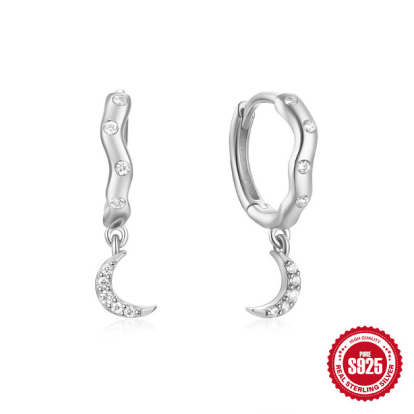 925 Silver Moon Charm Huggie Earrings