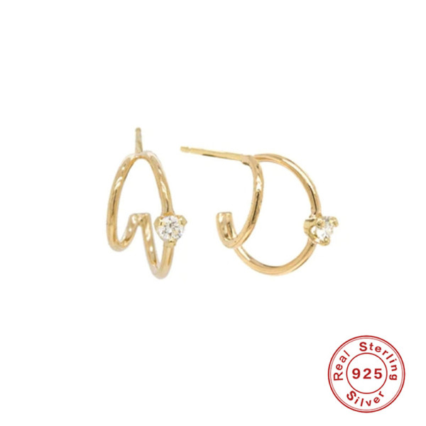 925 Silver Gold-Tone Cubic Zirconia Small Hoop Earrings