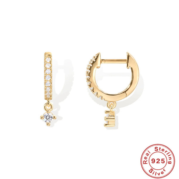 925 Silver Gold-Tone Pavé Charm Huggie Earrings