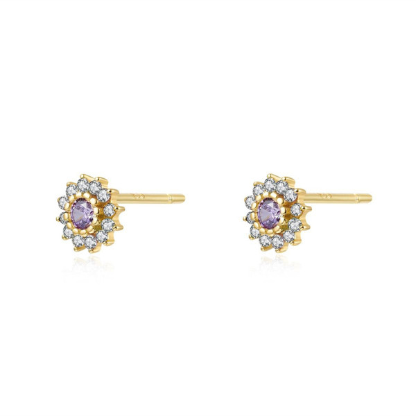 Gold Floral Amethyst Halo Stud Earrings