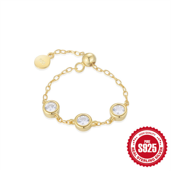 S925 Gold-Plated Bezel Crystal Chain Bracelet