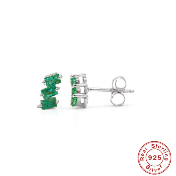 925 Silver Emerald Minimalist Stud Earrings