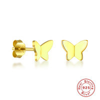 925 Silver Gold-Tone Butterfly Stud Earrings