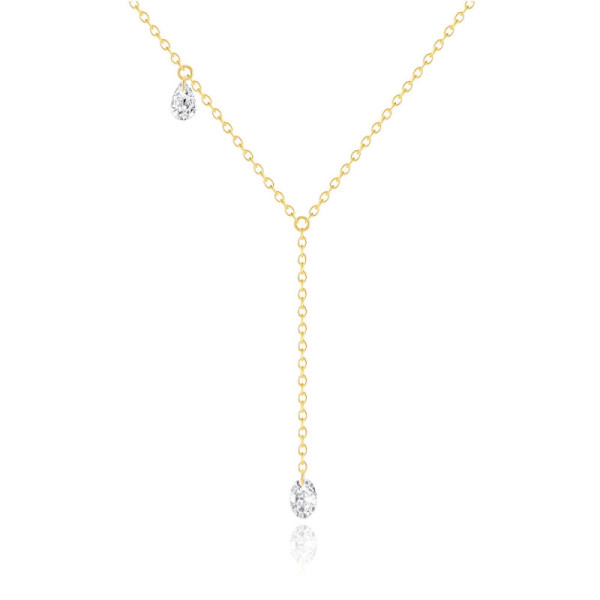 925 Silver Gold-Plated Lariat Necklace with Cubic Zirconia