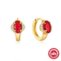 Gold-Plated Red Stone Huggie Earrings