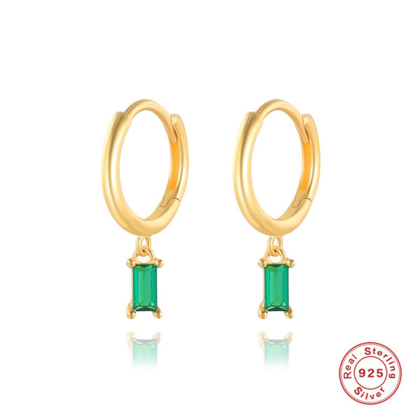 Gold-Plated Huggie Earrings with Green Stone