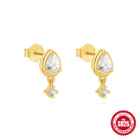 Gold-Plated Teardrop CZ Drop Earrings