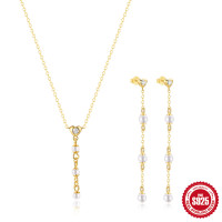 Gold-Plated Freshwater Pearl Drop Jewelry Set