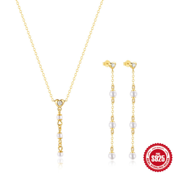 Gold-Plated Freshwater Pearl Drop Jewelry Set