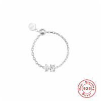 925 Silver Adjustable Chain Ring with Cubic Zirconia