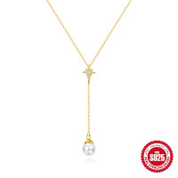 Gold-Plated Celestial Pearl Lariat Necklace