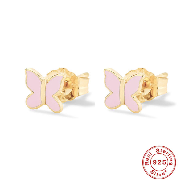 Pink Enamel Butterfly Stud Earrings