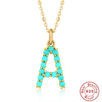 Turquoise Letter 'A' Gold Pendant Necklace