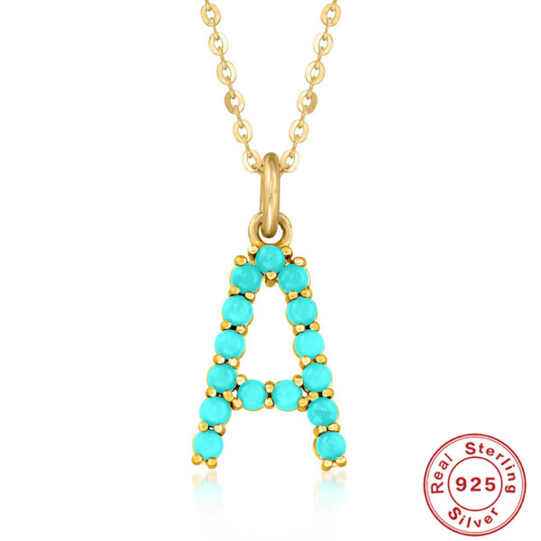 Turquoise Letter 'A' Gold Pendant Necklace