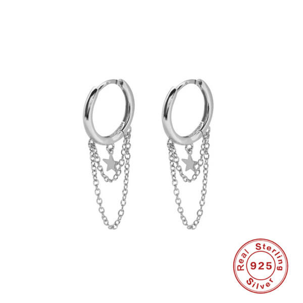 Sterling Silver Star Charm Huggie Earrings