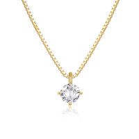 925 Silver Gold-Plated Solitaire Pendant Necklace