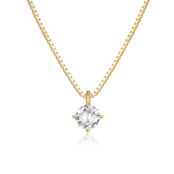 925 Silver Gold-Plated Solitaire Pendant Necklace