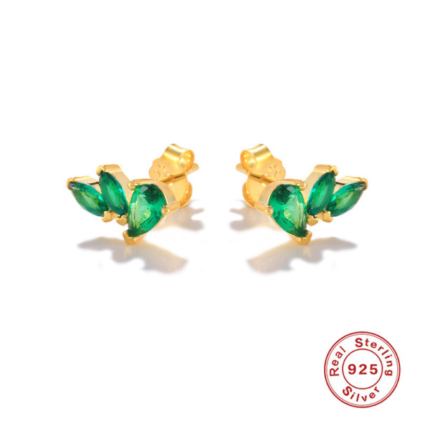 Gold-Tone Green Stone Stud Earrings